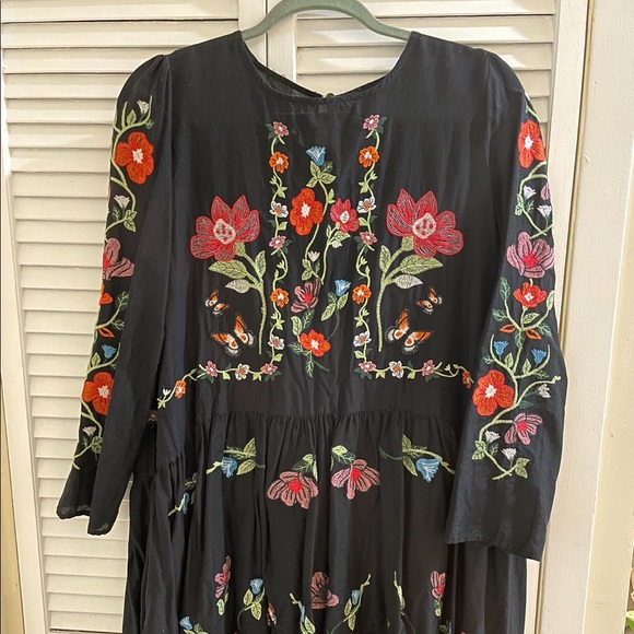 sachin and babi light blue dress ZARA WOMAN BLACK Floral Flower Embroidered Embroidery Dress Xs £10.00 main image 1